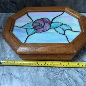 Octagonal Stained Glass Art Box with Oak Frame